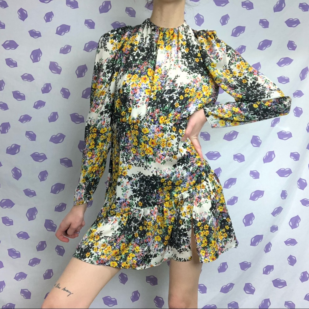 Floral Ornate Tiered Flowy Long Sleeve Dress